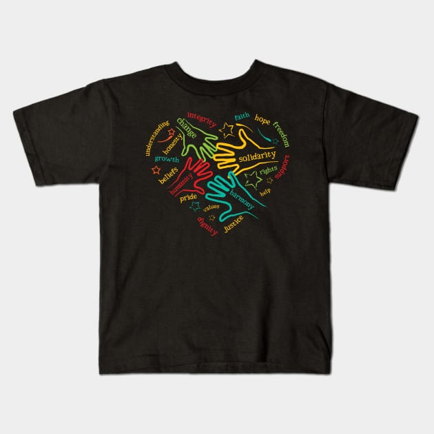 Human and Civil Rights Values Heart Shaped Kids T-Shirt by jazzworldquest